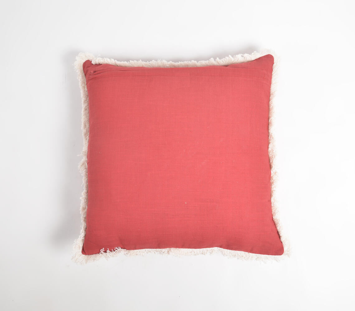 Solid Christmas Cotton Linen Cushion Cover with Frayed Border-2