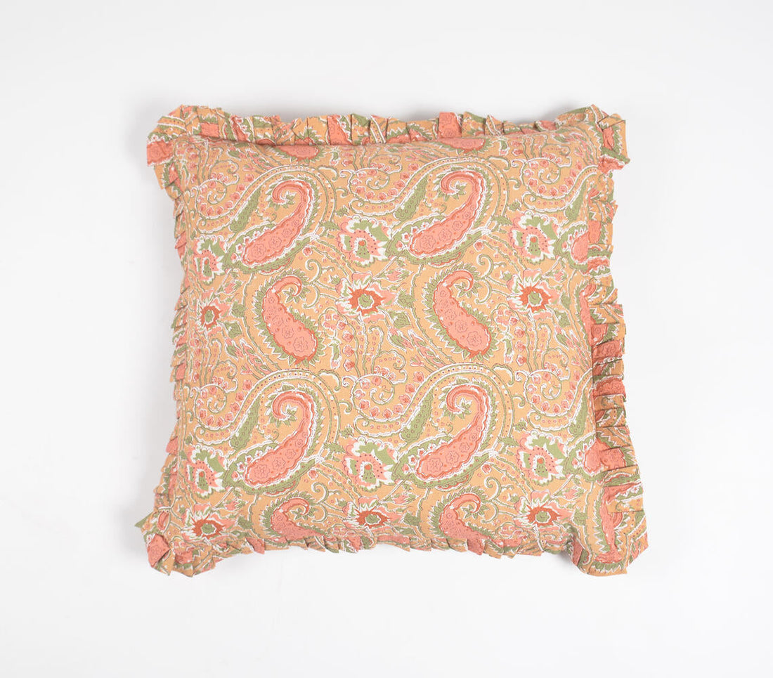 Subdued Botanical Printed Cushion Cover with Frills-0