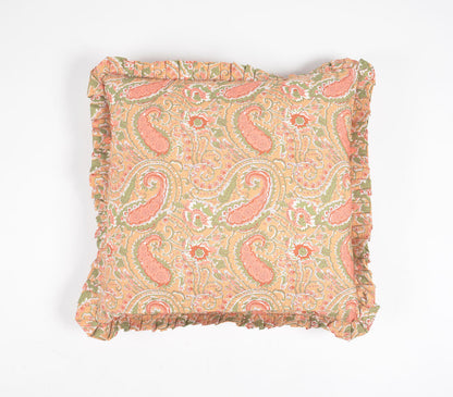 Subdued Botanical Printed Cushion Cover with Frills-2