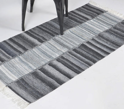 Handwoven Greyscale Tasseled Rug-0