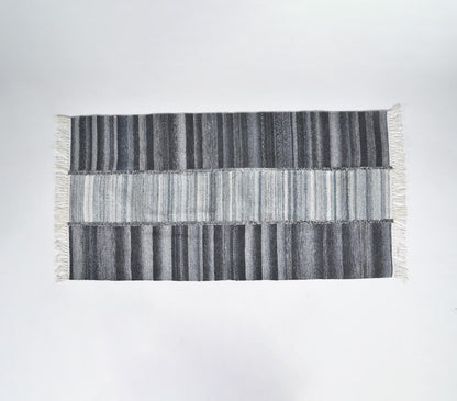 Handwoven Greyscale Tasseled Rug-1