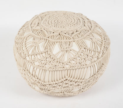 Cream Macrame Cotton Pouf-2