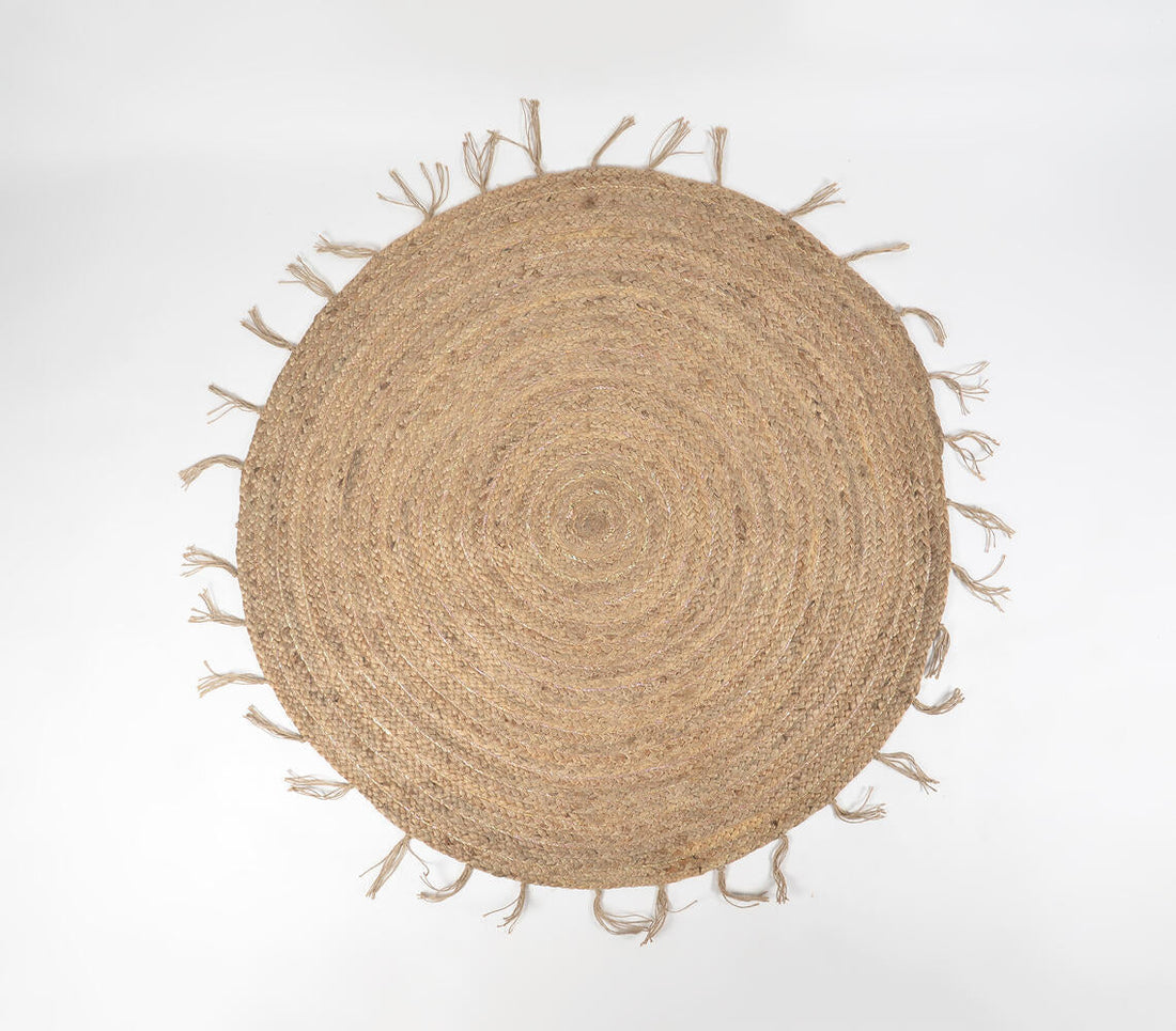 Hand Braided Spiral Jute Tasseled Rug-1
