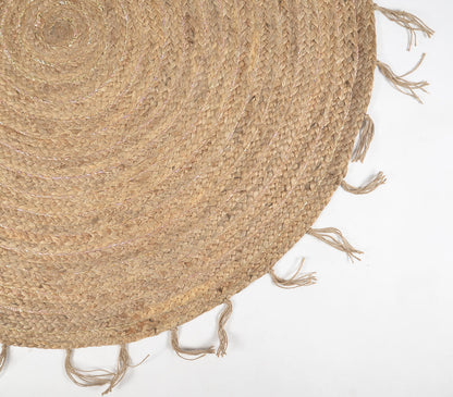 Hand Braided Spiral Jute Tasseled Rug-2