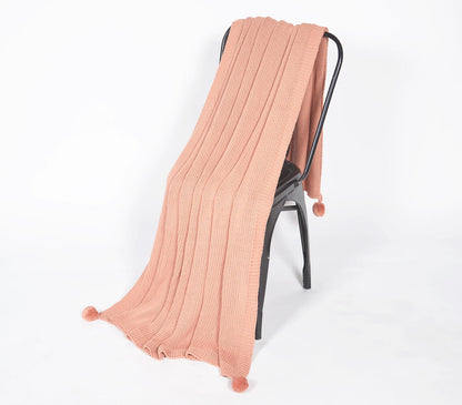 Knitted Cotton Salmon Tasseled Throw-1