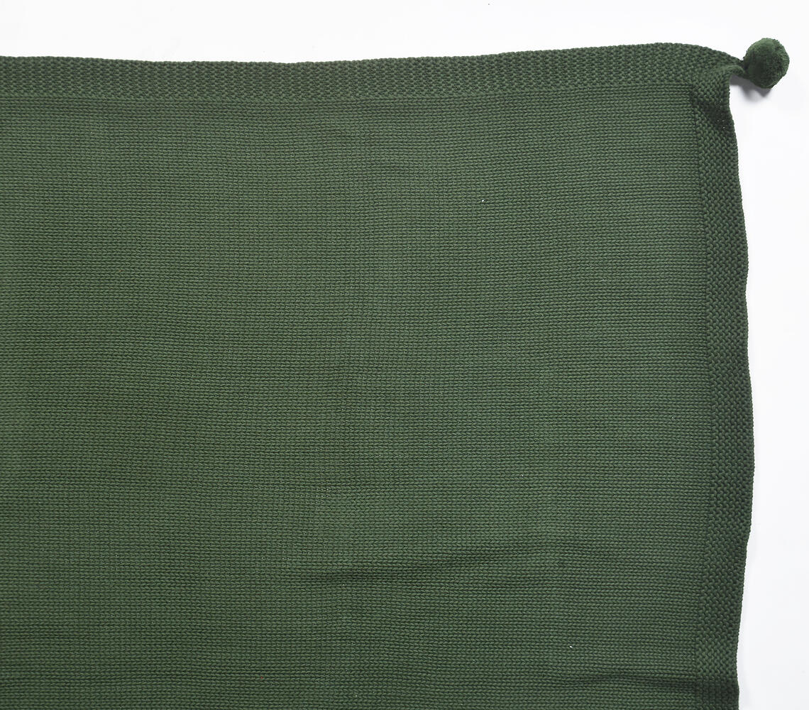 Knitted Cotton Seaweed Green Tasseled Throw-2