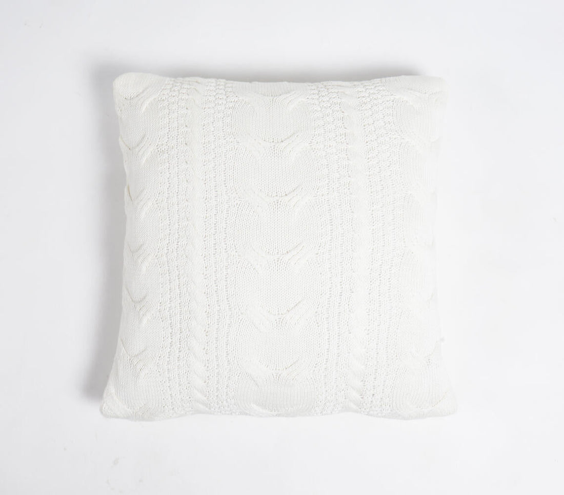 Knitted Cotton Ivory-Beige Cushion Cover-0