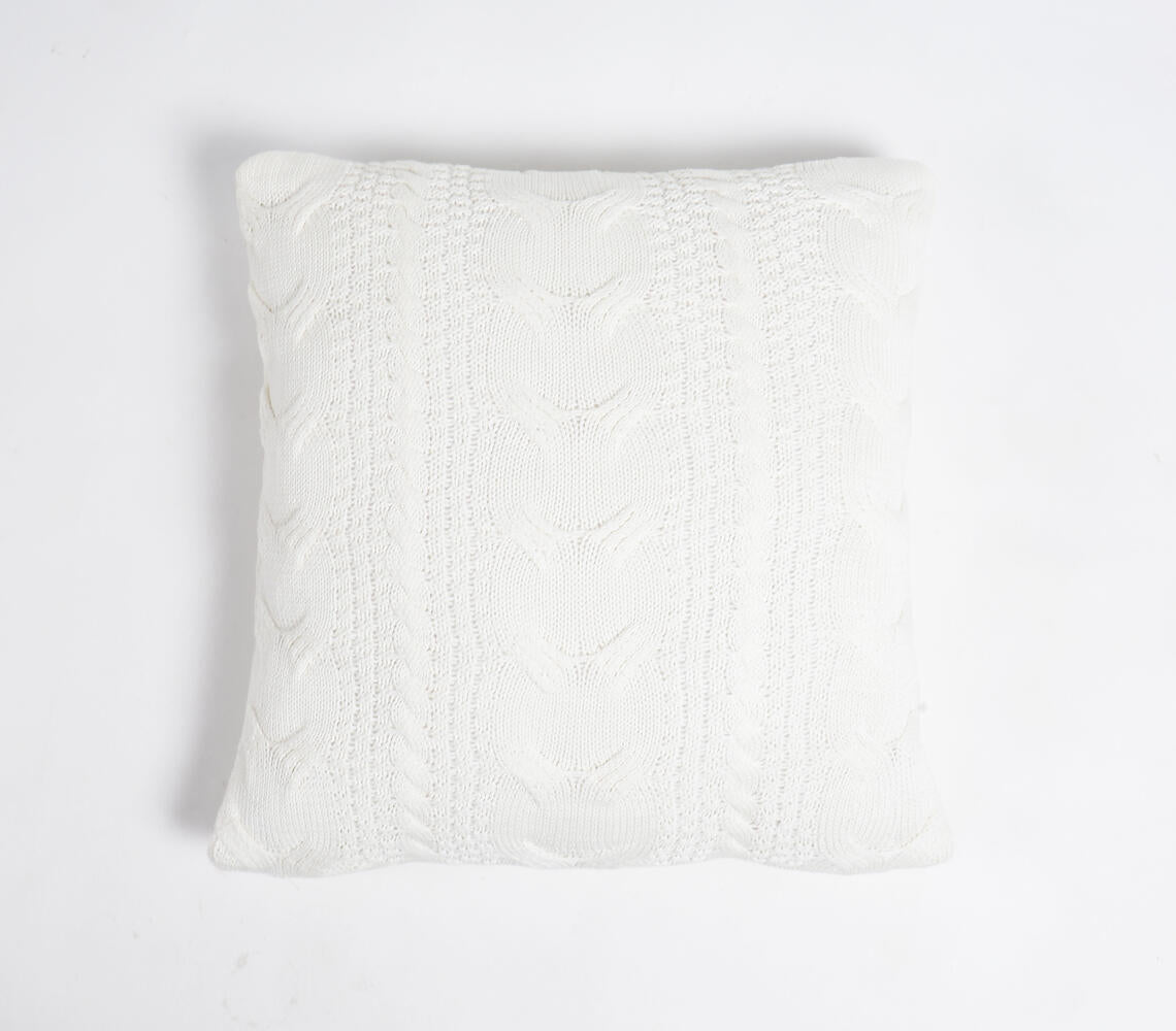 Knitted Cotton Ivory-Beige Cushion Cover-0