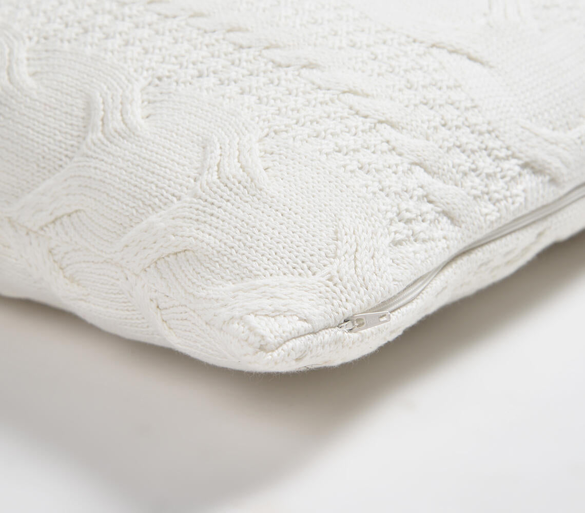 Knitted Cotton Ivory-Beige Cushion Cover-1