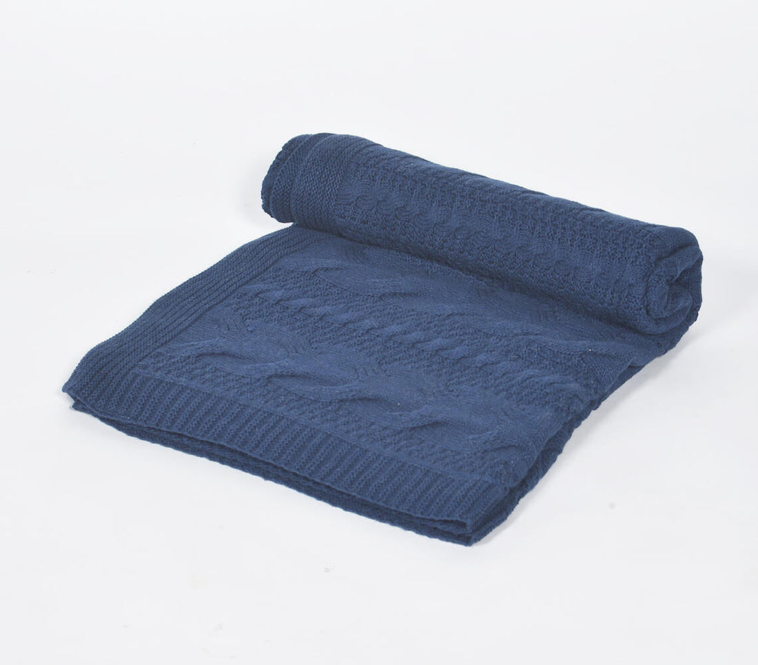 Knitted Cotton Navy Blue Throw-0