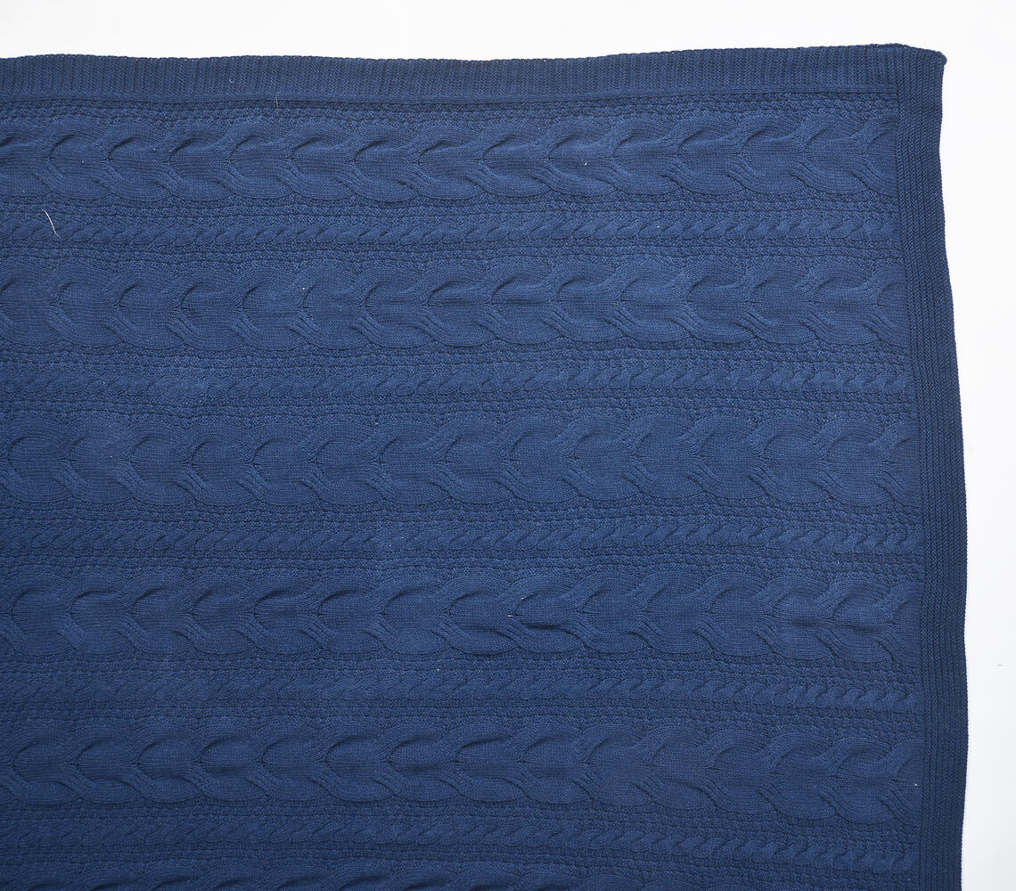 Knitted Cotton Navy Blue Throw-2