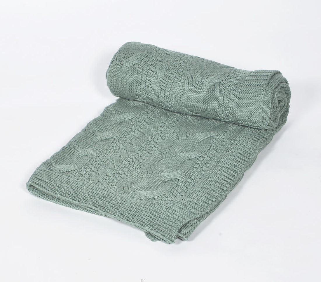 Knitted Cotton Indus Blue Throw-0