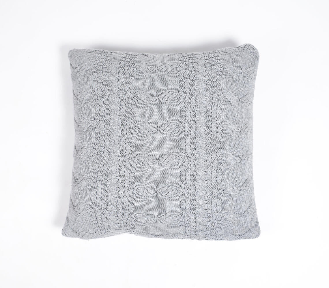 Classic Knitted Cotton Grey Cushion Cover-0