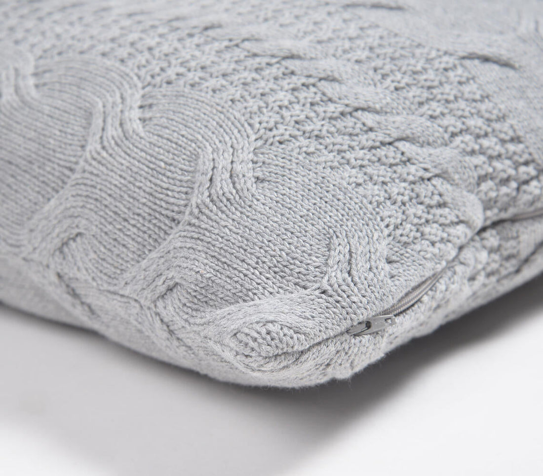 Classic Knitted Cotton Grey Cushion Cover-1