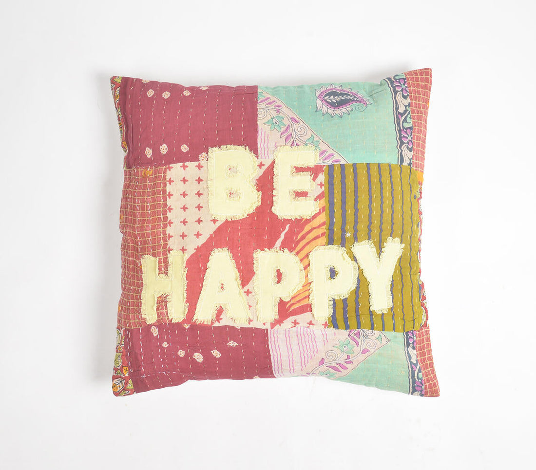 Patch Work Cotton Typographic Cushion Cover-0