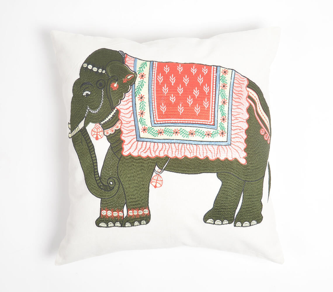 Decorated Traditional Elephant embroidered Cushion Cover-0