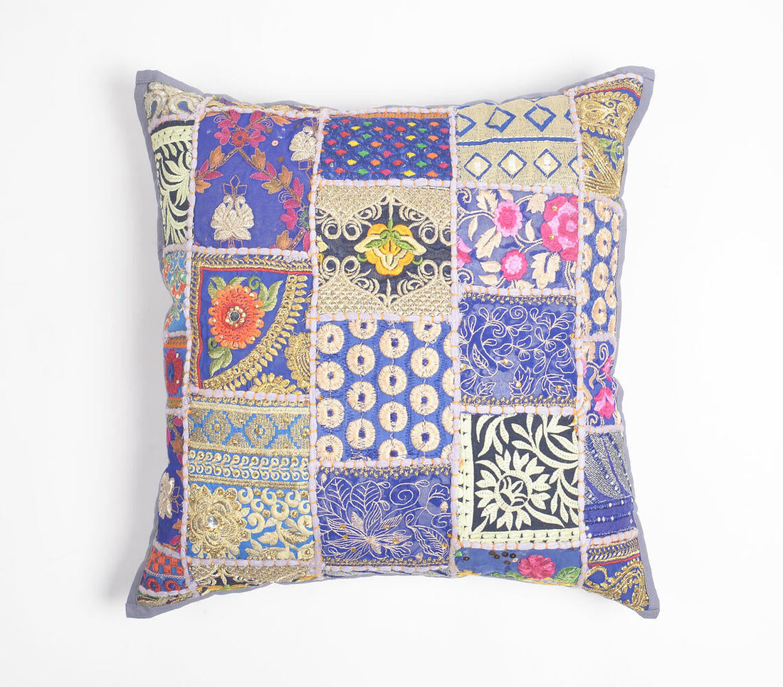 Upcycled Cotton Embroidered Patchwork Cushion Cover-0