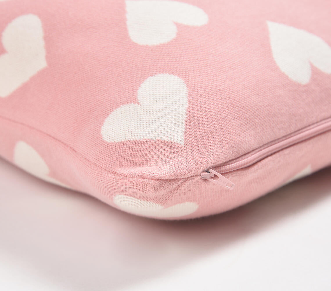 Knitted Cotton Hearts Pink Cushion Cover-1