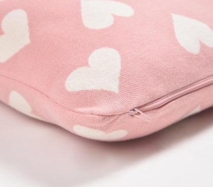 Knitted Cotton Hearts Pink Cushion Cover-1