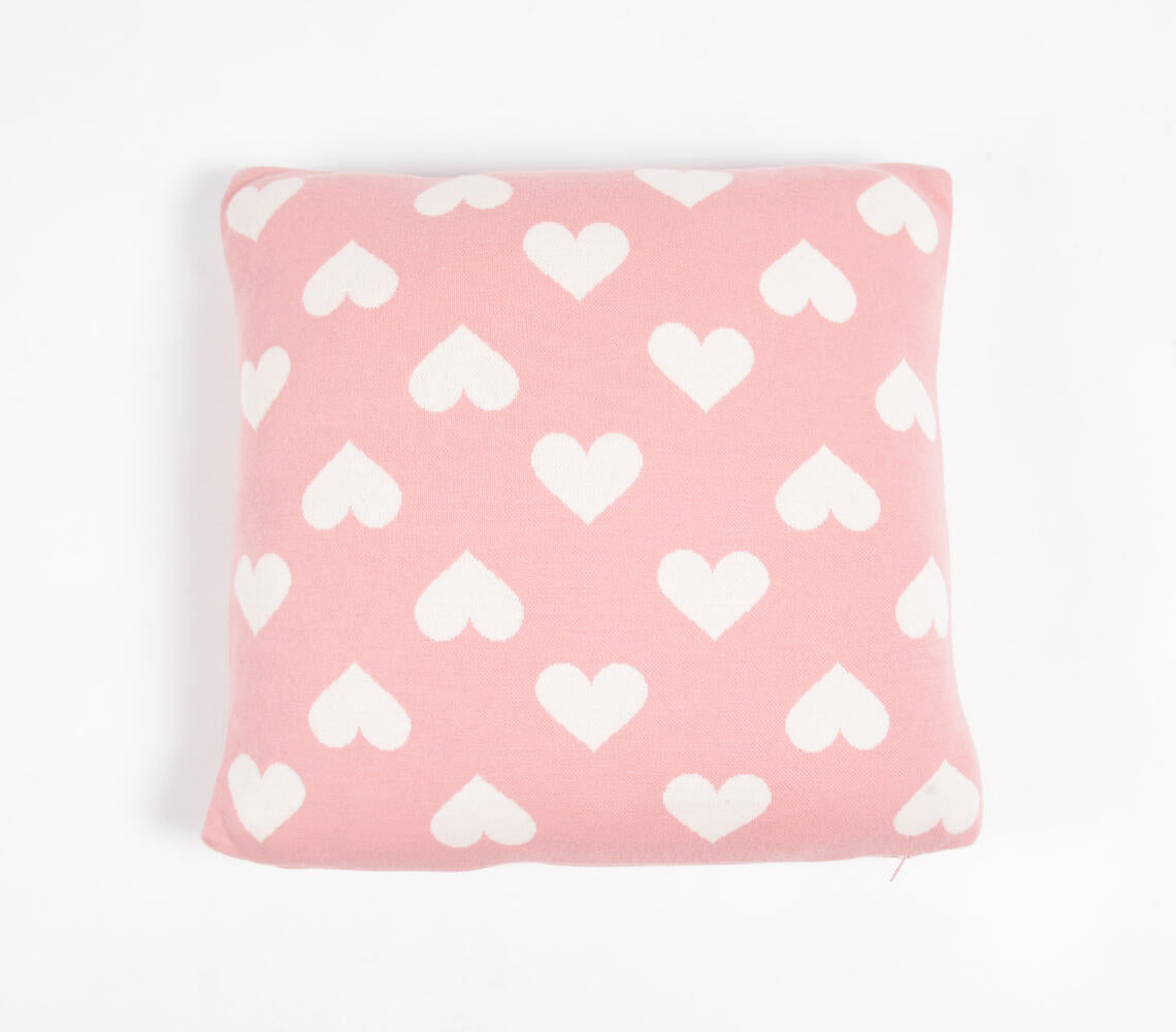 Knitted Cotton Hearts Pink Cushion Cover-2