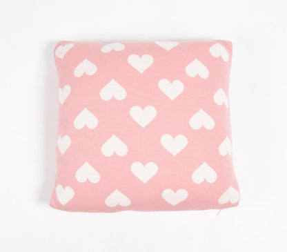 Knitted Cotton Hearts Pink Cushion Cover-2