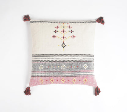 Handwoven &amp; Dot Embroidered Tasseled Cushion Cover-0