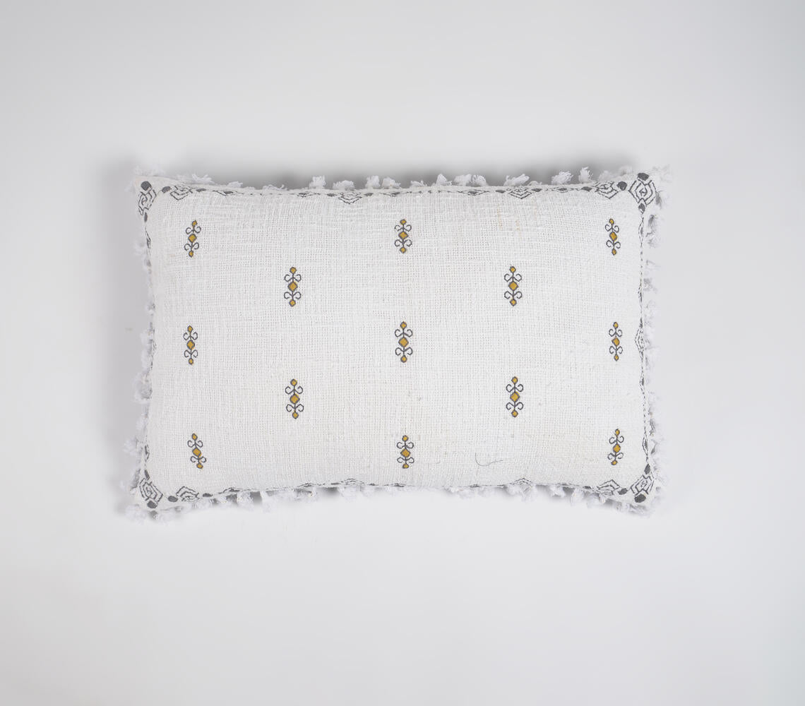 Embroidered Minimal Pillow Cover with Fringes-0