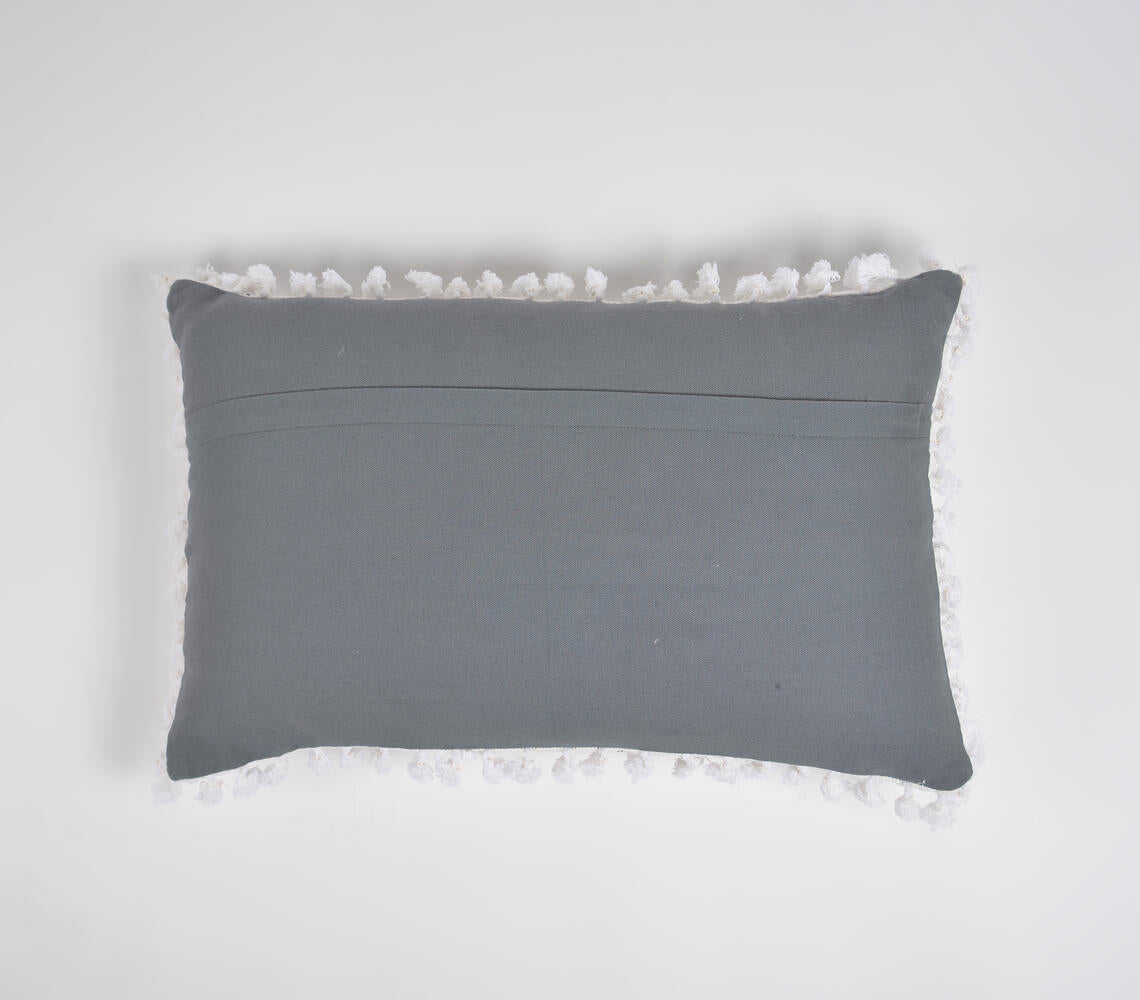 Embroidered Minimal Pillow Cover with Fringes-2