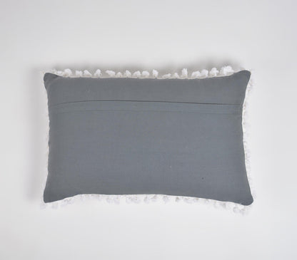 Embroidered Minimal Pillow Cover with Fringes-2