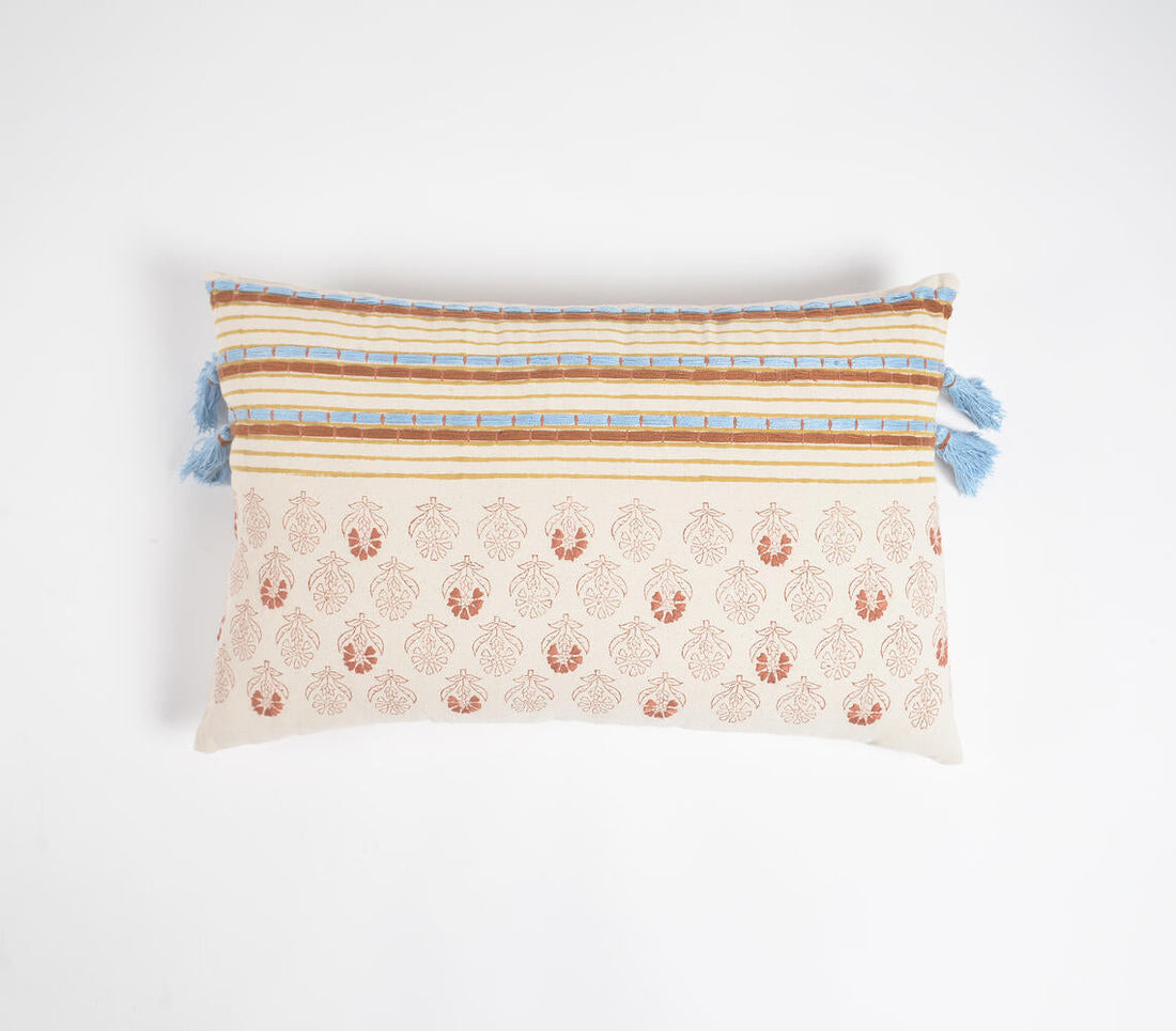 Embroidered Motifs Textured Pillow Cover-0