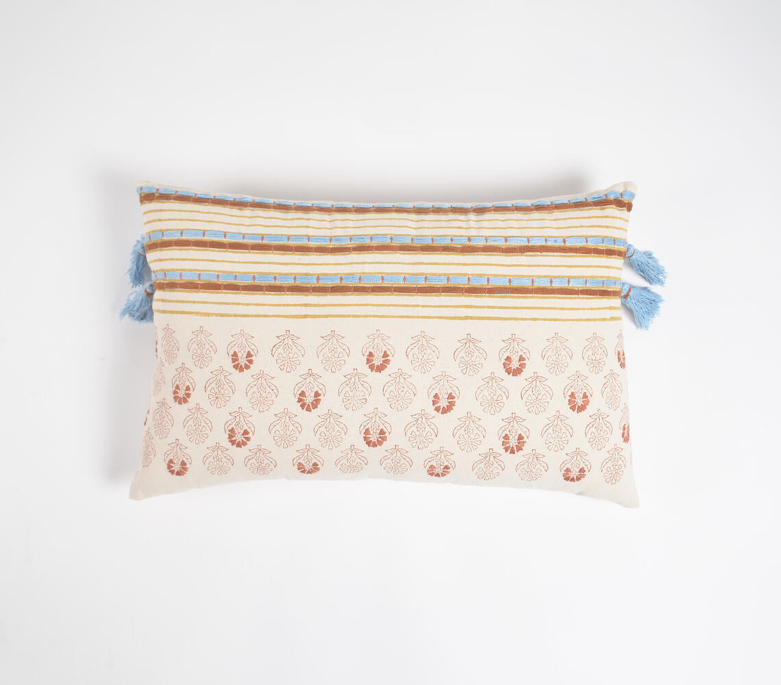 Embroidered Motifs Textured Pillow Cover-0