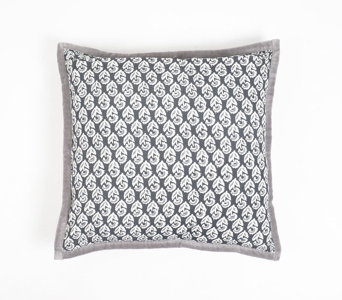 Monochrome Floral Cotton Cushion Cover with Piped Border-2