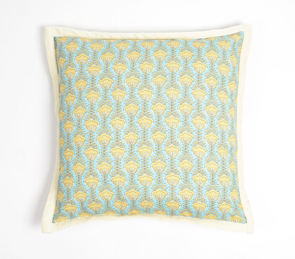 Yellow Floral Motif Print Cushion Cover-0