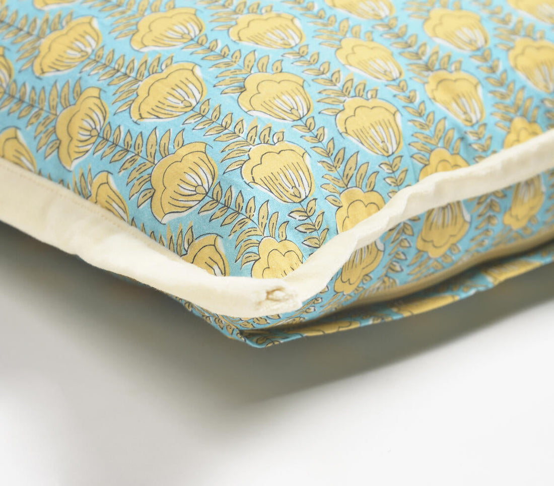 Yellow Floral Motif Print Cushion Cover-1