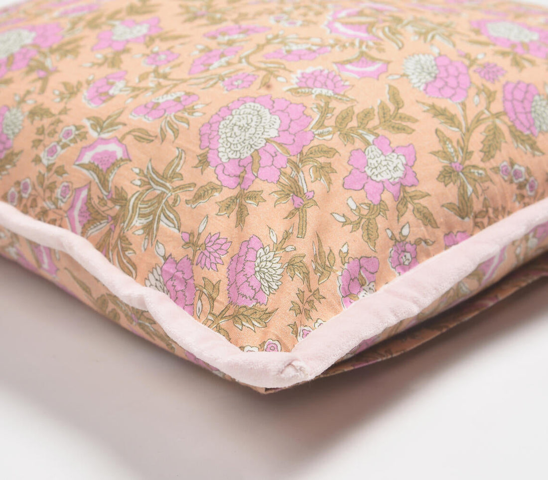 Floral Printed Cushion Cover with Piped Border-1