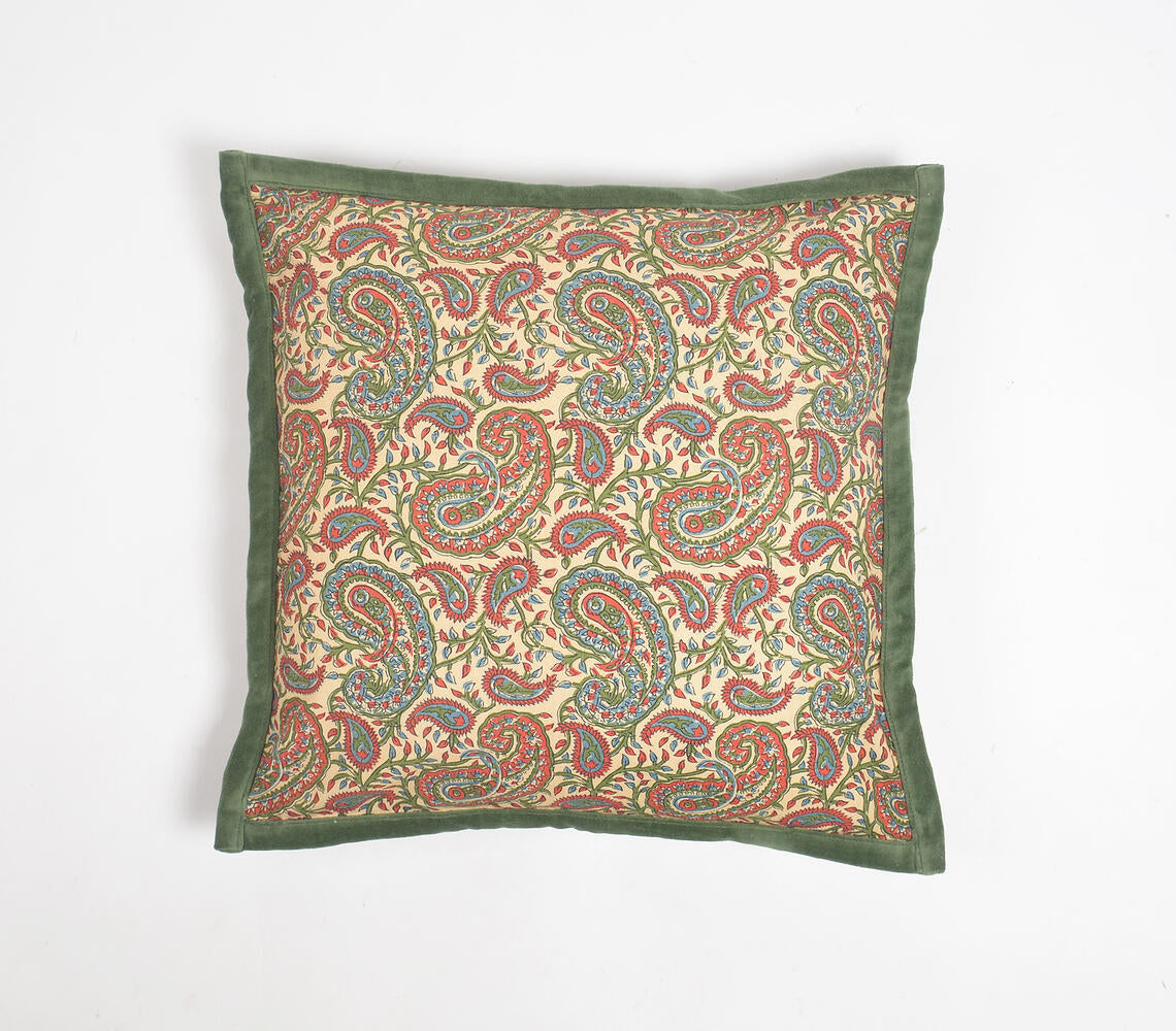 Paisley Printed Cotton Cushion Cover with Piped Border-0