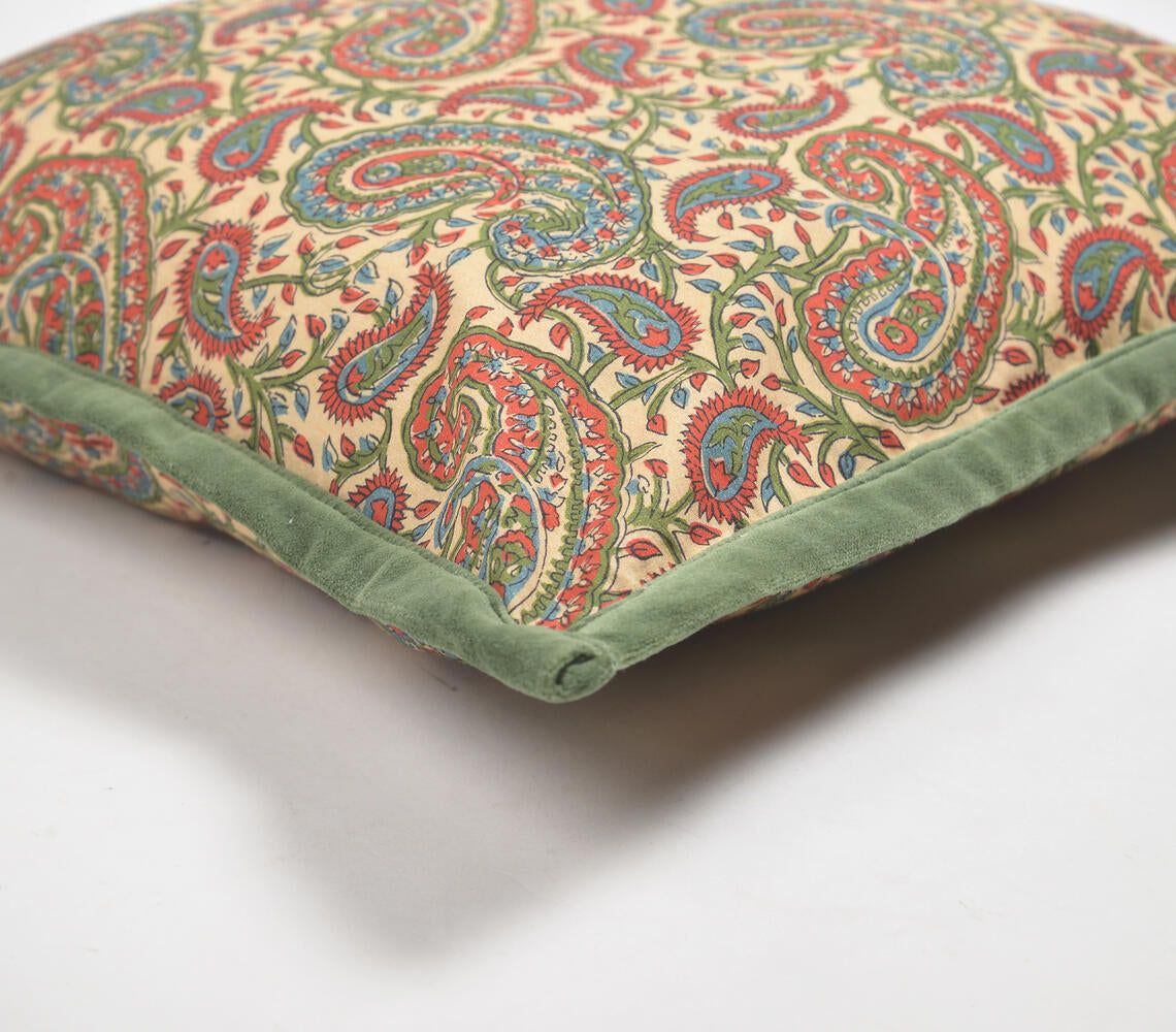 Paisley Printed Cotton Cushion Cover with Piped Border-1