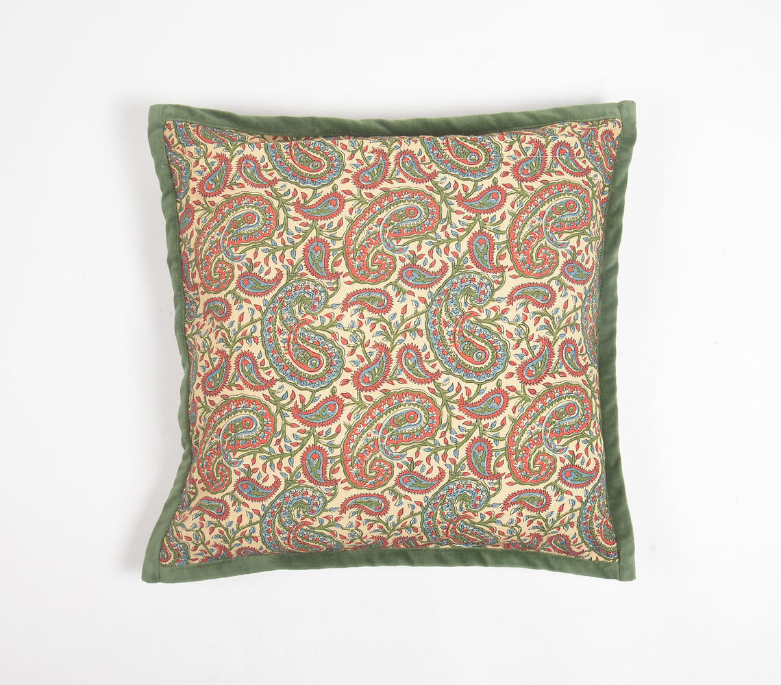 Paisley Printed Cotton Cushion Cover with Piped Border-2