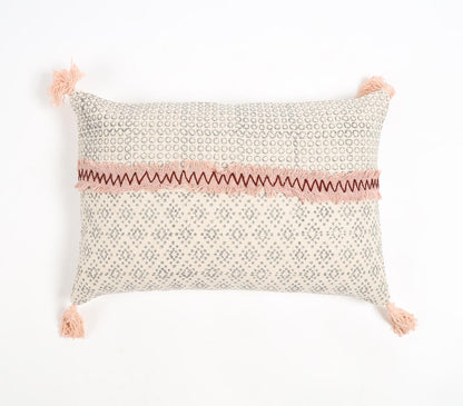 Block Printed Cotton Tasseled Lumbar Cushion Cover-0