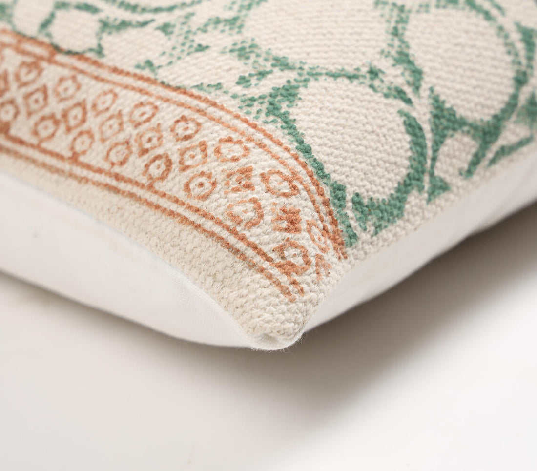 Block Printed Cotton Geometric Botanical Lumbar Cushion Cover-1