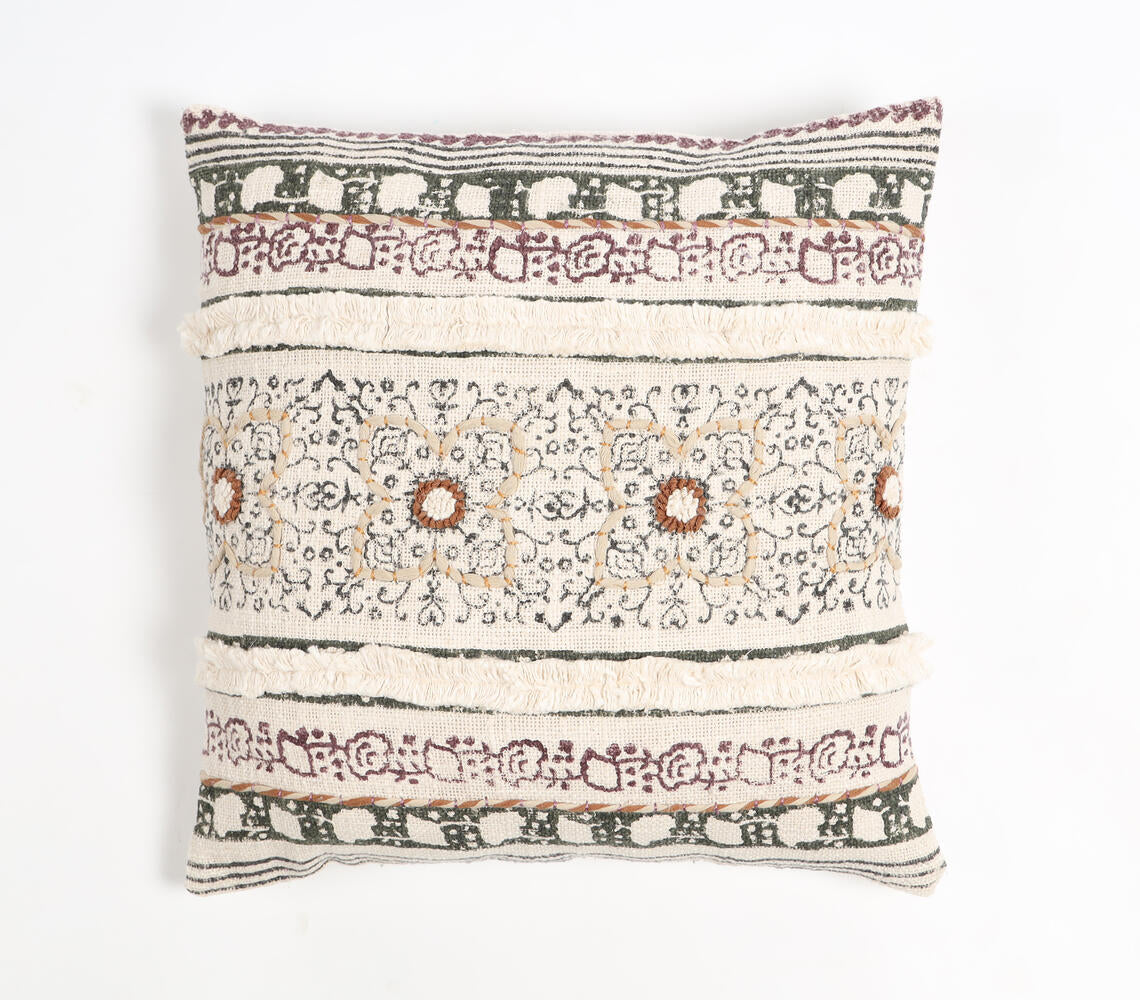 Block Printed Cotton Floral Maximal Cushion Cover-0