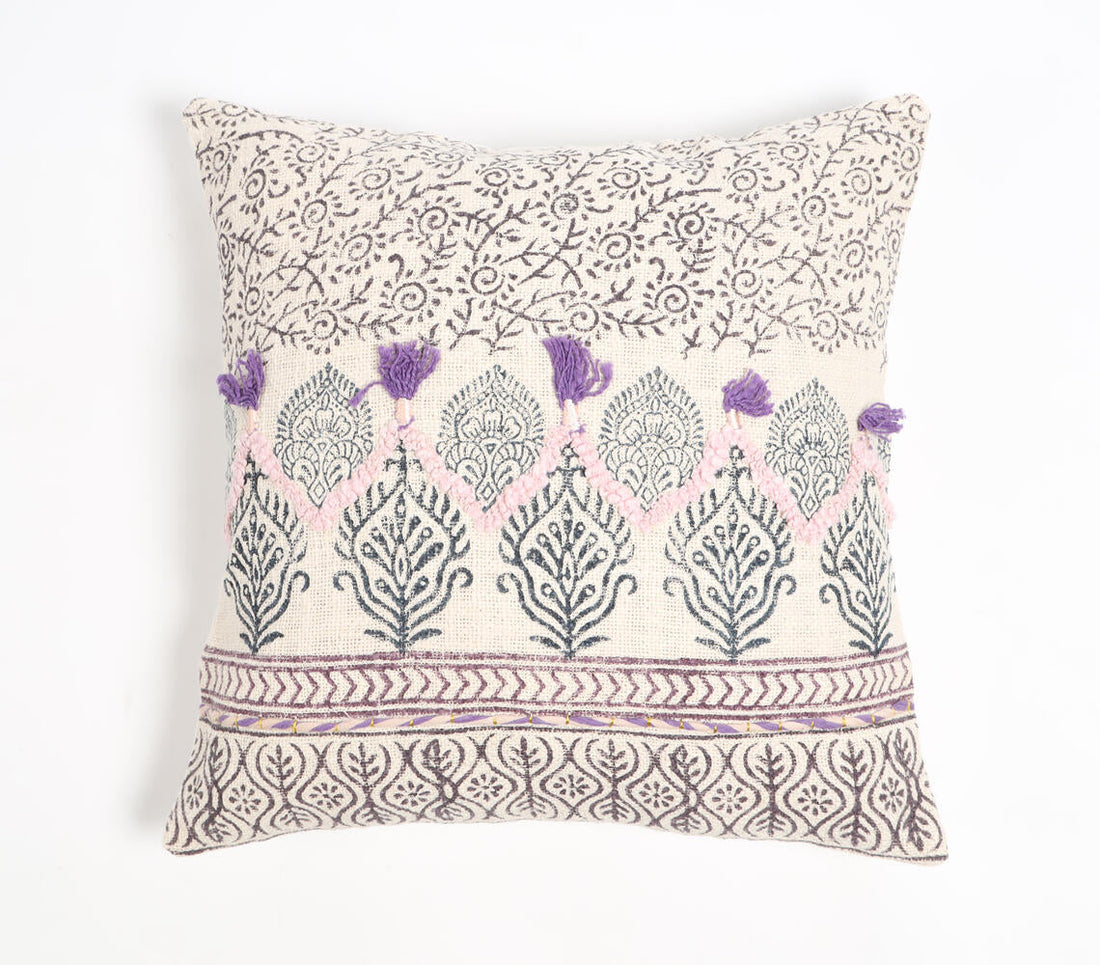 Block Printed Cotton Botanical Cushion Cover-0