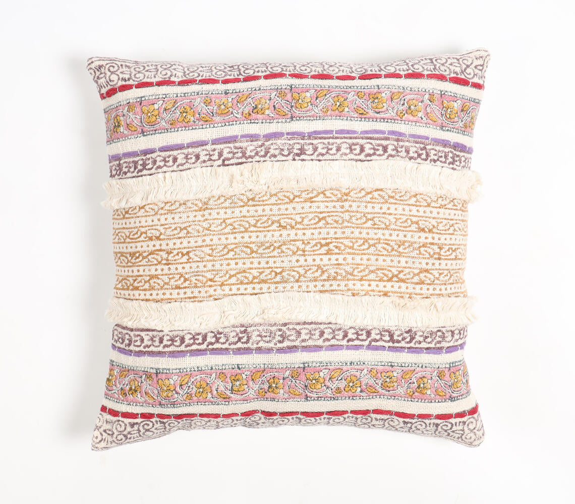 Block Printed Cotton Striped-Motifs Cushion Cover-0