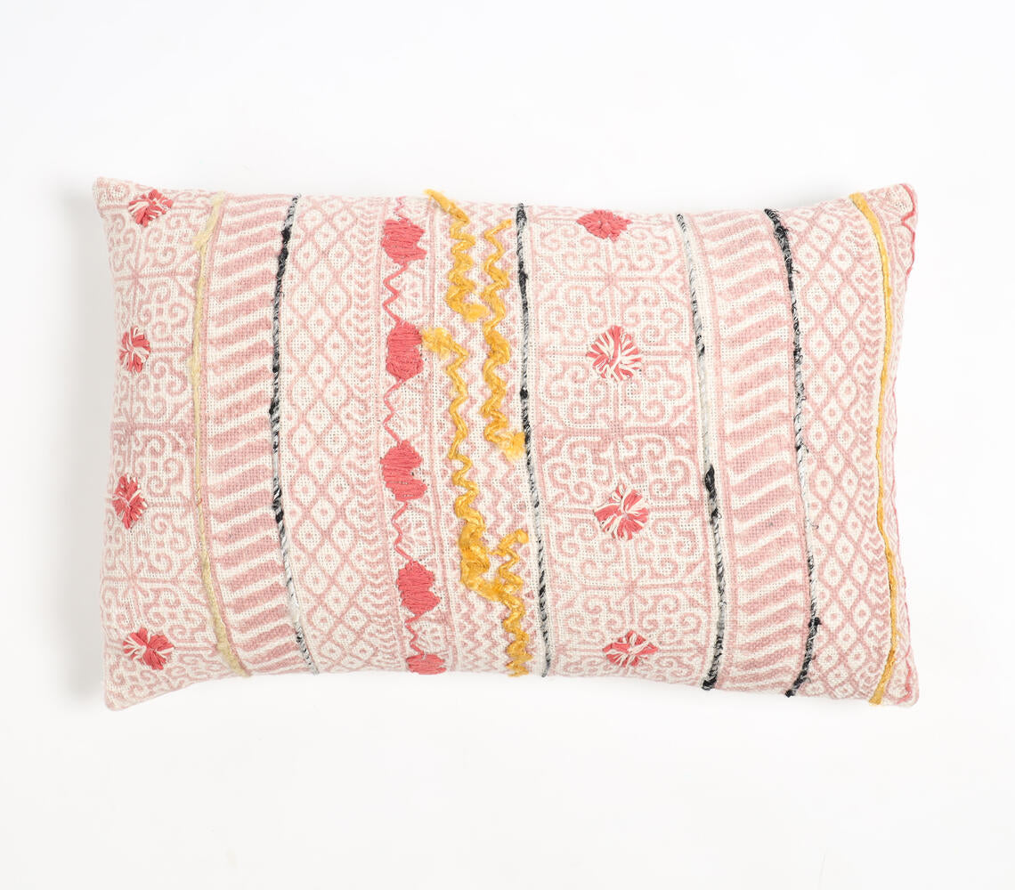 Block Printed Cotton Maximal Lumbar Cushion Cover-0