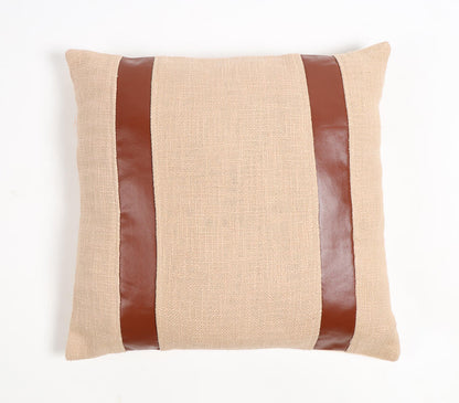 Hand Stitched Cotton &amp; Leather Monochrome Cushion Cover-0