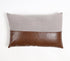 Hand Stitched Cotton & Leather Colorblock Lumbar Cushion Cover-0