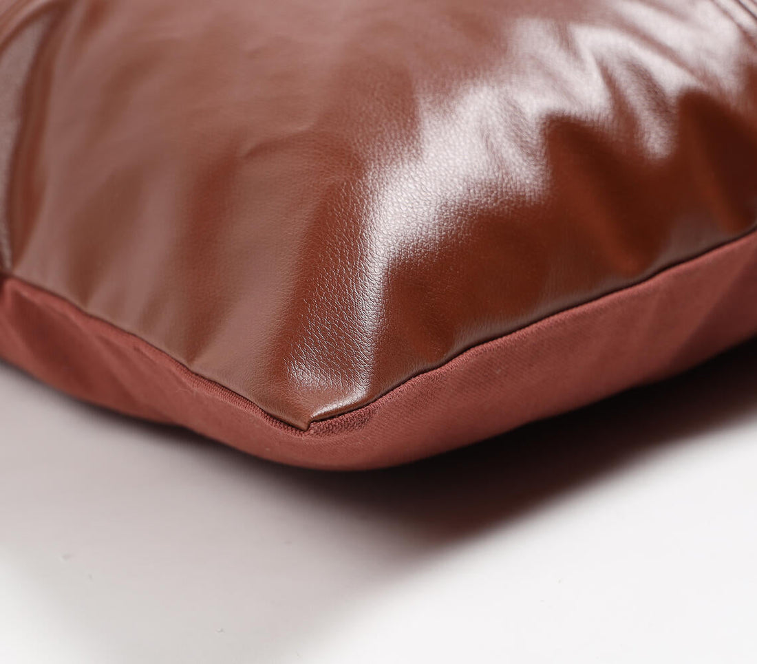 Hand Stitched Leather Solid Cushion Cover-1