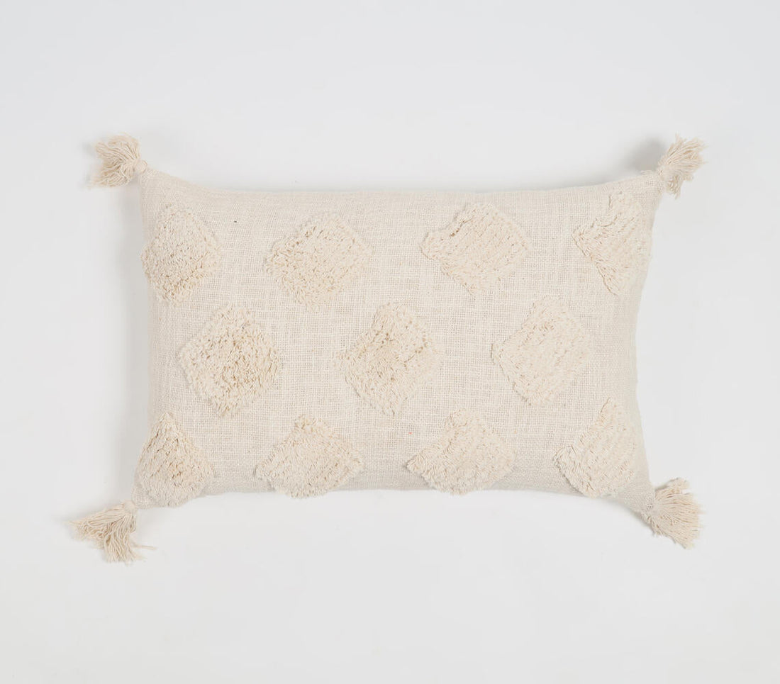 Dusty Cream Tasseled Lumbar Cotton Cushion Cover-0