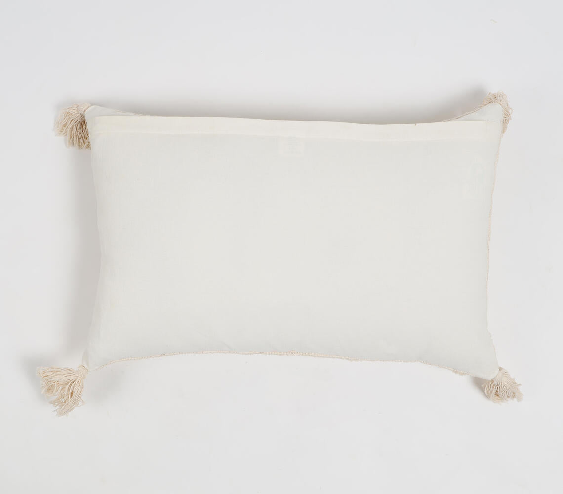 Dusty Cream Tasseled Lumbar Cotton Cushion Cover-2