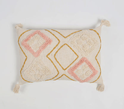 Geometric Tufts Pastel Tasseled Lumbar Cotton Cushion Cover-0